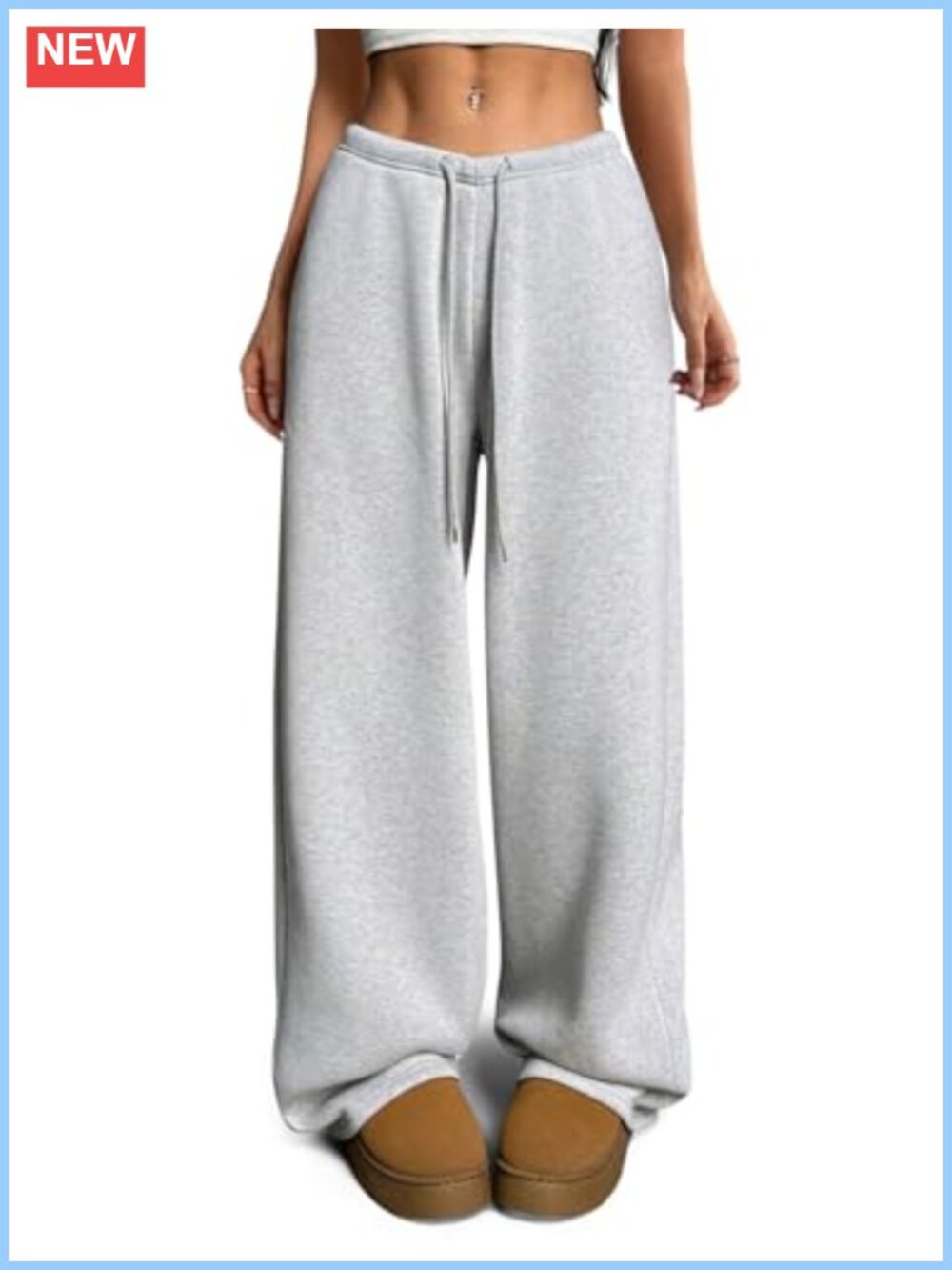 Fleece Lined Sweatpants Wide Leg V-Waisted Baggy Pants Cotton Blend